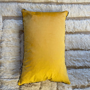 Housse Coussin Velours Jaune Moutarde, bordure coton ciré coloré 40x60cm