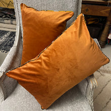 Charger l&#39;image dans la galerie, Housse Coussin Velours Marron Clair, bordure coton ciré coloré 40x60cm
